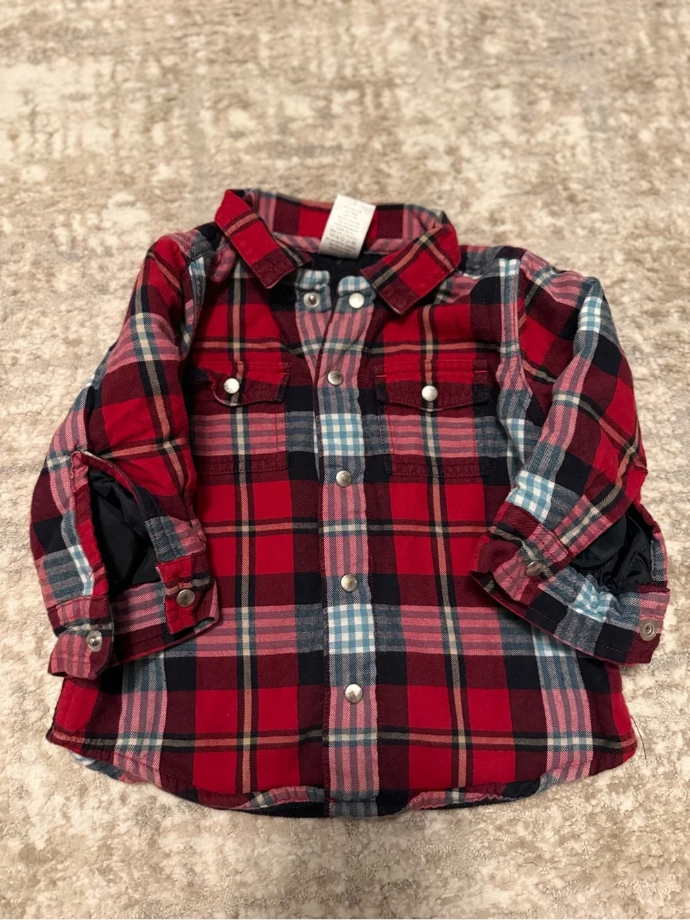 Gymboree Red & Navy Plaid Snap-Front Button-Down Shirt fleece lined size 12/18M